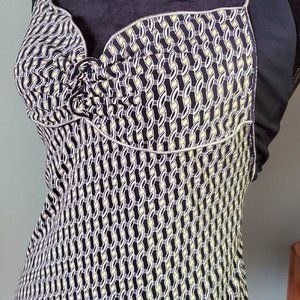 Max Studio Halter Babydoll Top Yellow Black White Tie Woman's Size M